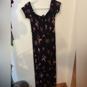 Express Black Maxi Dress with Pink Floral Pattern